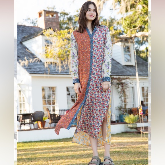 Natural Life Esme Long Sleeve Full Button Contrast Floral Print Shirt Dress - Picture 2 of 9